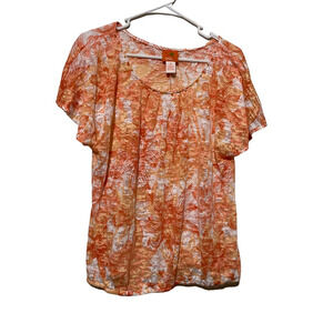 Hearts Of Palm Womens Blouse Orange‎ Floral Short Sleeve Inner Tank Boho M